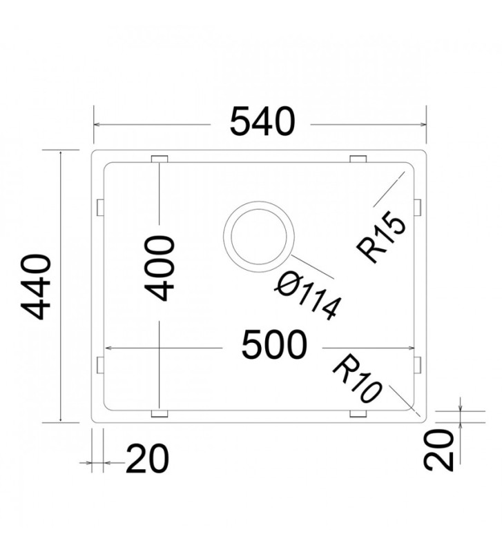 Νεροχύτης Υποκαθήμενος Fortinox Squadro Black Brushed PVD  (54x44cm)