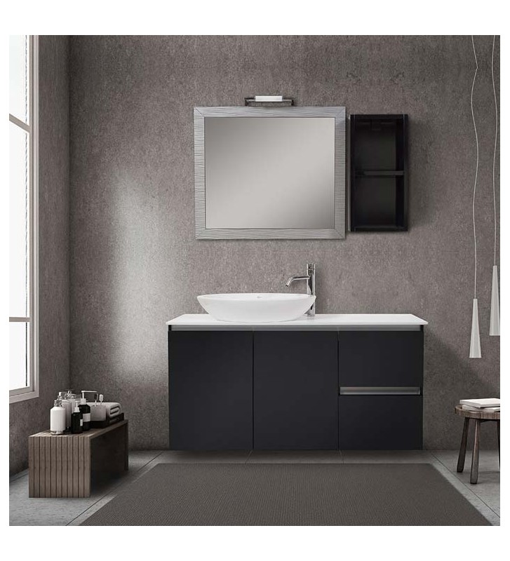 Venus Mabo MDF Lacquered Bathroom Furniture, Base, Corian Cover, Mirror & Cabinet