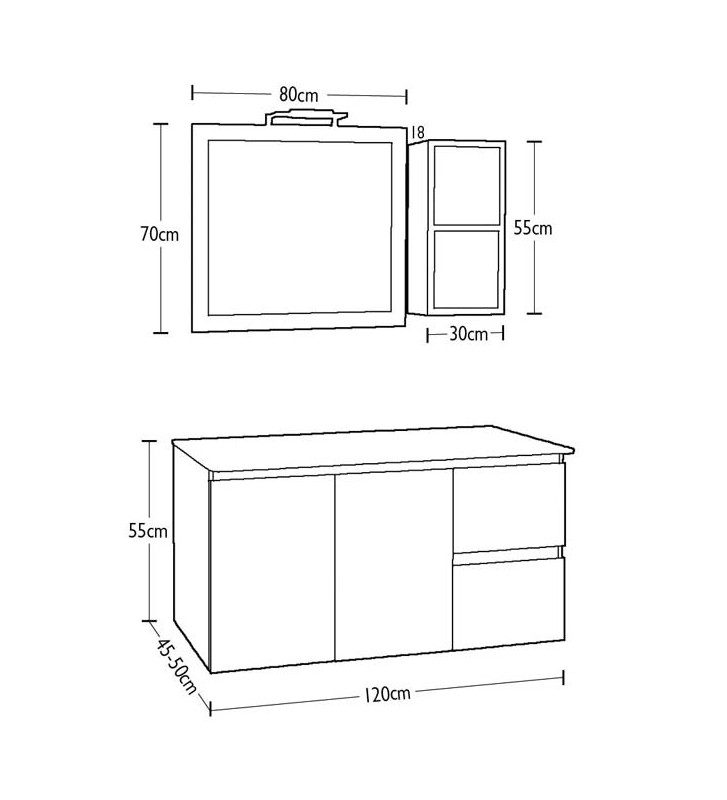 Venus Mabo MDF Lacquered Bathroom Furniture, Base, Corian Cover, Mirror & Cabinet