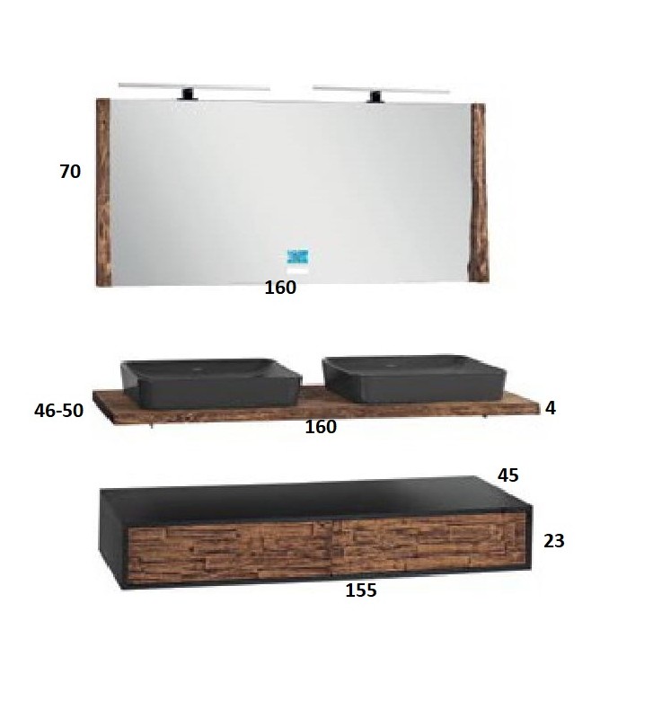 Solid Oak Bathroom Furniture with Plywood Elements Ariadne 160cm