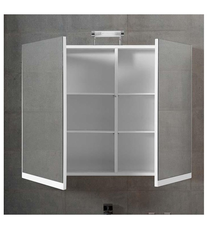 Apia Bathroom Furniture MDF Lacquer White base, washbasin, mirror-hidden cabinet