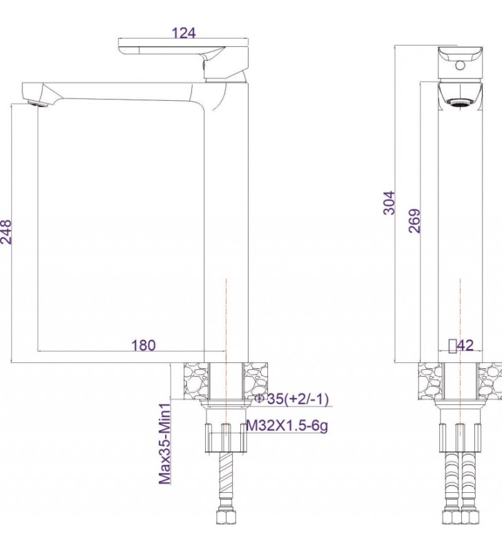 Washbasin faucet Tall Inter Ceramic Marsilia Chrome Brushed ICF 111321BS