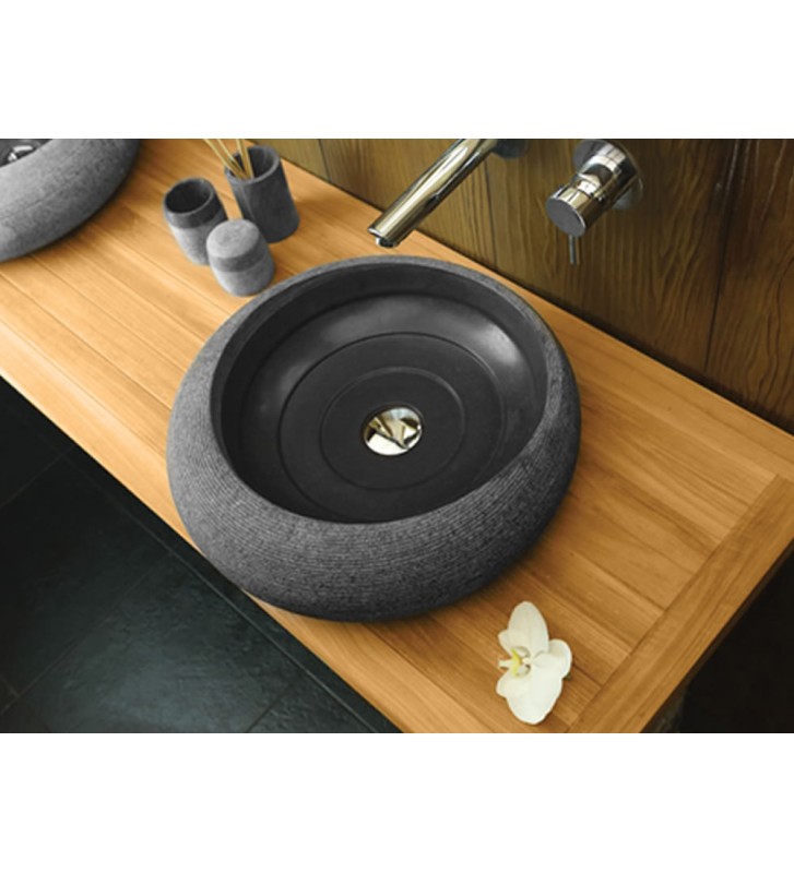 Νιπτήρας Επιτραπέζιος Πέτρινος Bati Stoone Nadia Grey-Black Ø40cm x 13cm