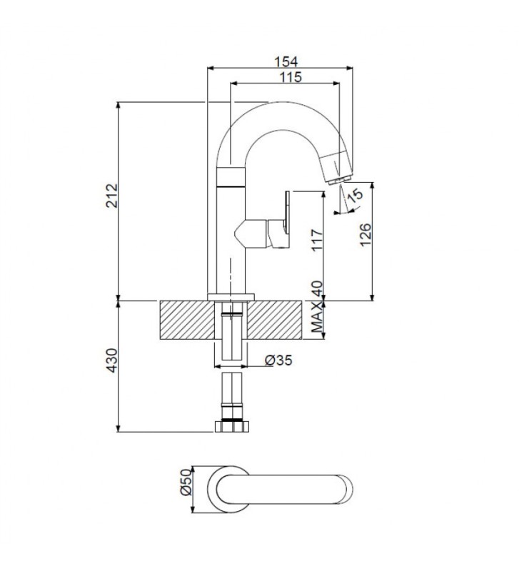 Μπαταρία Νιπτήρα Αναμεικτική Armando Vicario Slim Natural Brass (500010-225)
