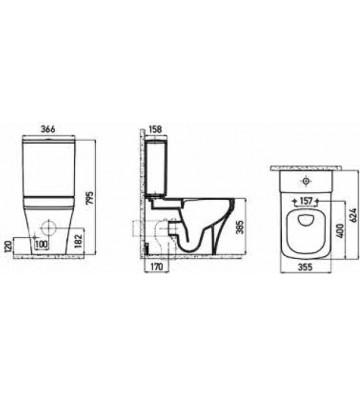 Creavit Solo Rim-Off Set Basin & Cistern & Cover & Air Mechanism