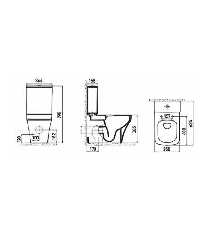 Creavit Solo Rim-Off Set Basin & Cistern & Cover & Air Mechanism