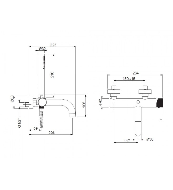 Μπαταρία Λουτρού - Μπανιέρας  Armando Vicario Slim Antique Brass (Bronze Brushed) με Τηλέφωνο και Άθραυστο Σπιράλ (500100-221)