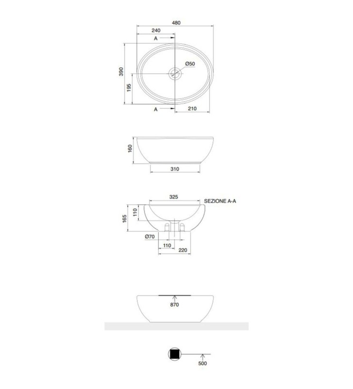 Tabletop Porcelain Washbasin White Scarabeo Planet 48x39cm