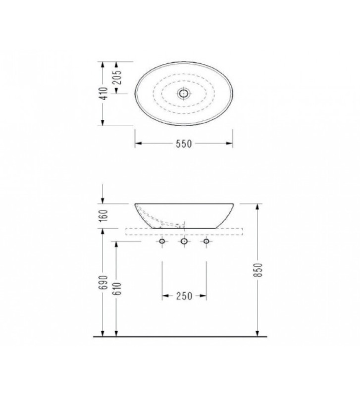 Serel Tabletop White Porcelain Sink 55 x 41 cm. (CH33-300)