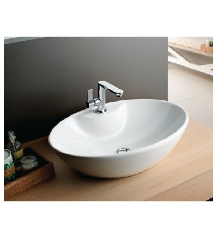 Tabletop White Porcelain Sink With Serel Faucet Hole 55 x 41 cm (CH34-300)