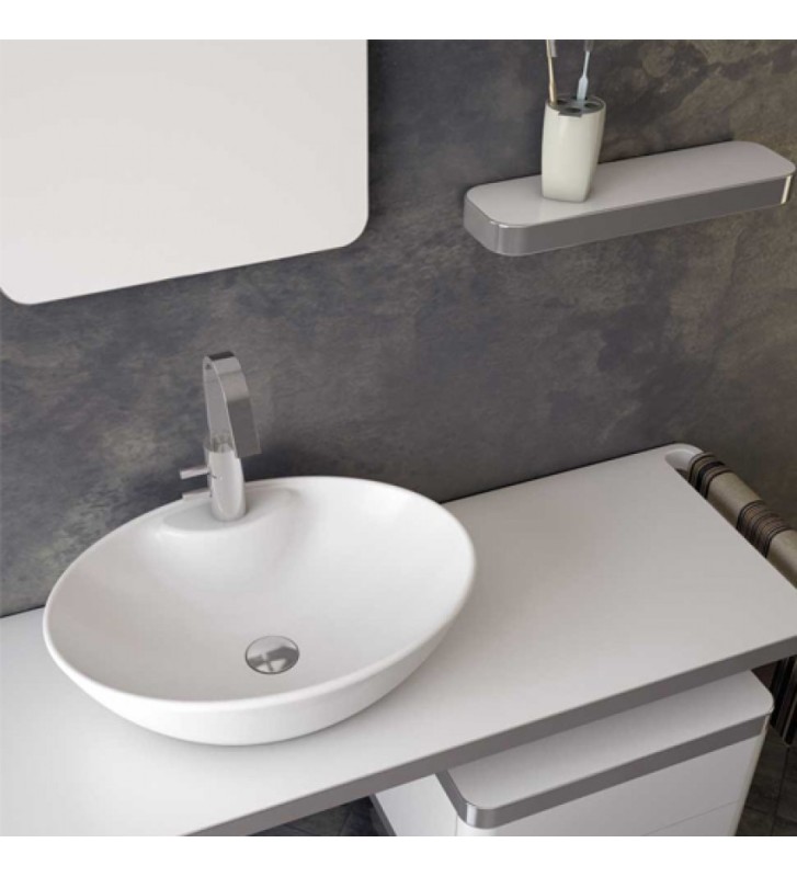 Tabletop White Porcelain Sink With Serel Faucet Hole 55 x 41 cm (CH34-300)