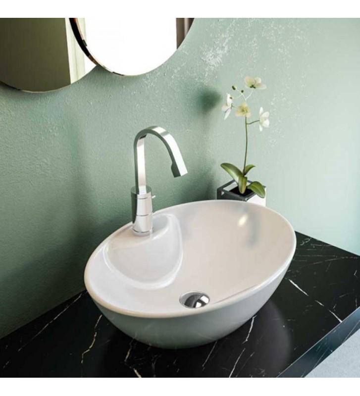Tabletop White Porcelain Sink With Serel Faucet Hole 55 x 41 cm (CH34-300)