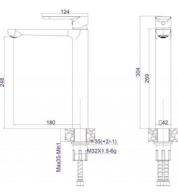 Μπαταρία Νιπτήρα Ψηλή Inter Ceramic Torino Μαύρη ICF 111321BLACK