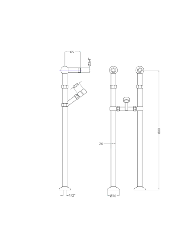 Επιδαπέδια Μπαταρία Λουτρού - Μπανιέρας Bugnatese Oxford με Πόδια Παροχής & Στήριξης
