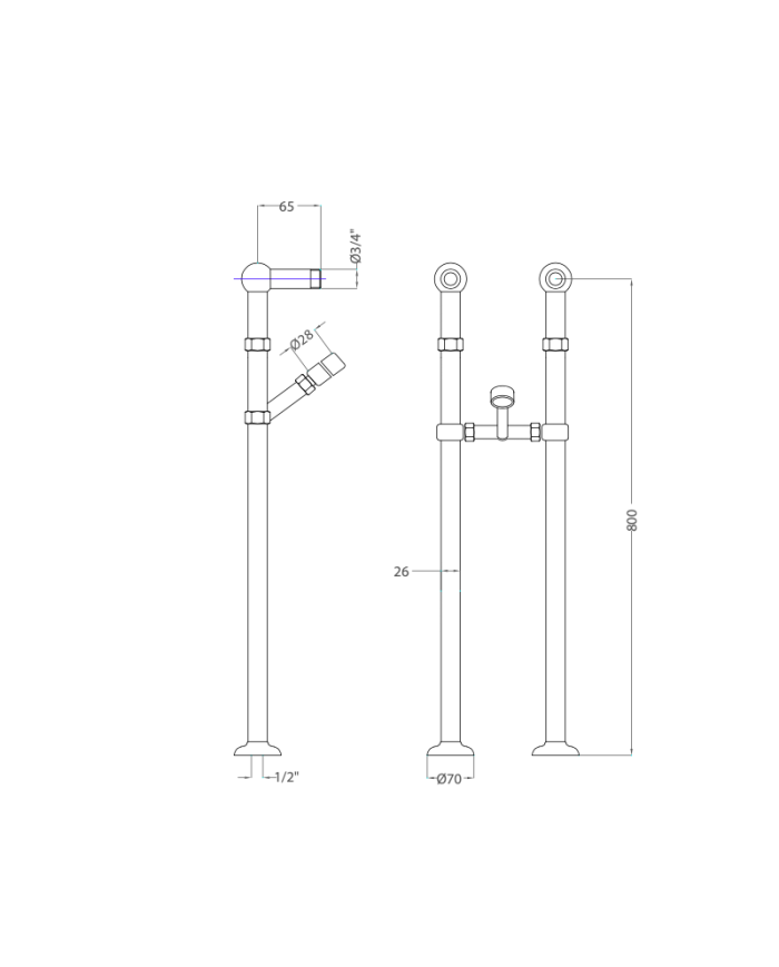 Επιδαπέδια Μπαταρία Λουτρού - Μπανιέρας Bugnatese Oxford με Πόδια Παροχής & Στήριξης