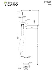 Επιδαπέδια Μπαταρία Λουτρού - Μπανιέρας Armando Vicario Cyrcus Inox Finish με Βάση Τηλεφώνου και Άθραυστο Σπιράλ