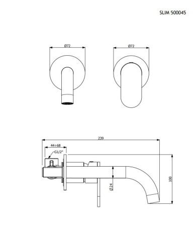 Built-in Armando Vicario Slim Black Matt Washbasin Set Faucet & Spout Single Outlet/Two Hole Washbasin