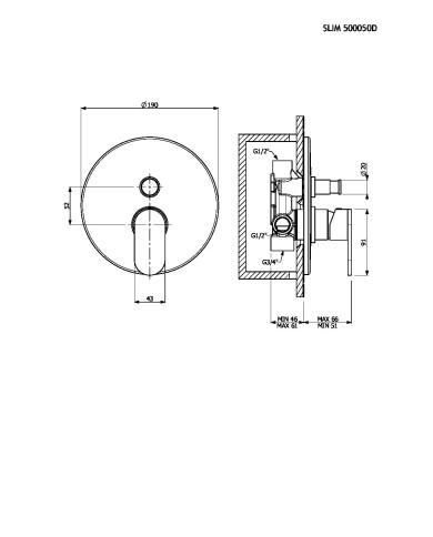 Εντοιχιζόμενος Μίκτης Armando Vicario Slim Black Matt  Δύο (2) Εξόδων με Εκτροπέα