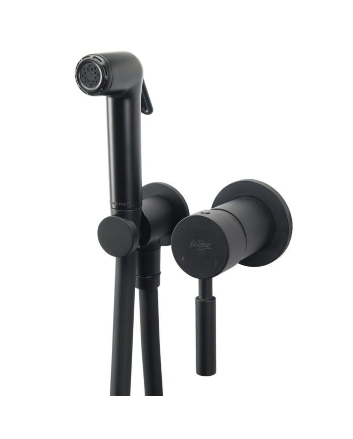 Built-in Bidet System La Torre Tech Flush Mix with Mixer & Sanitary Shower Black Matt 1 Hole (12211-400)