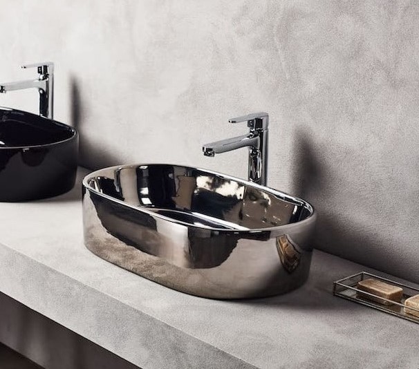 ασημί γυαλιστερός επικαθήμενος νιπτήρας οβάλ